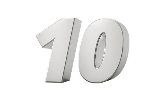 Silver 3d numbers 10 Ten.  3d illustration png