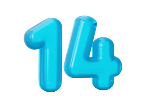 Blue jelly digit 14 Fourteen Jelly colorful alphabets numbers for kids 3d illustration png
