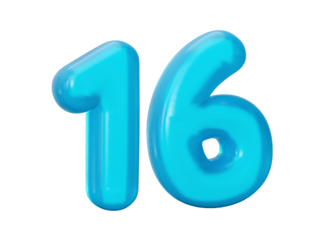 Blue jelly digit 16 Sixteen  Jelly colorful alphabets numbers for kids 3d illustration png