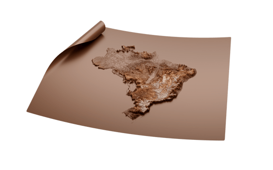 Map Of Brazil Old Style Brown On Unrolled Map Paper Sheet , 3d illustration png