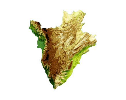 Burundi Map Shaded relief Color Height map 3d illustration png