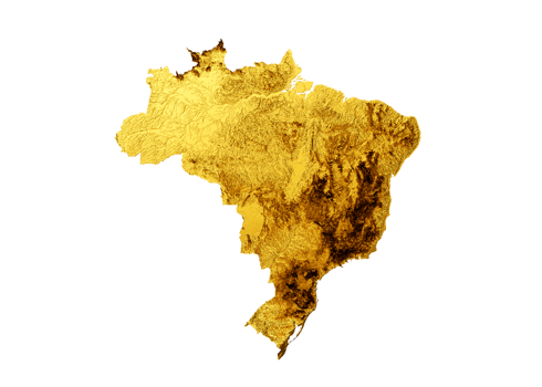 Brazil Map Golden metal Color Height map  3d illustration png