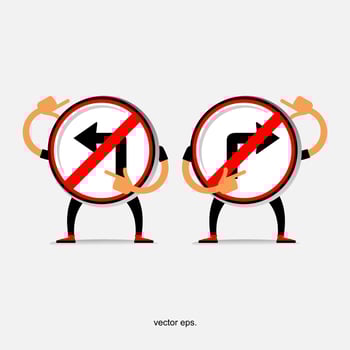 two cartoon characters holding up signs with no turn arrows vector