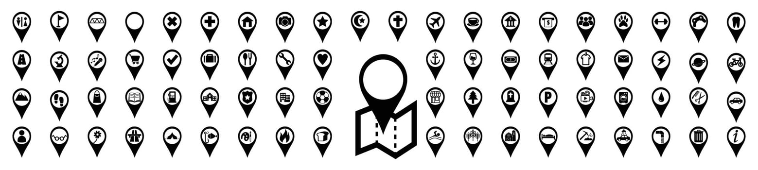 location pin map sign, location mark icon pack, 50 set vector