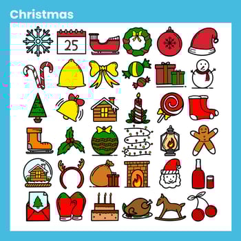 collection of christmas icons with flat design style and outlined, hand drawn icons vector