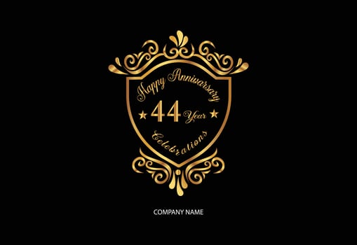 44 anniversary celebration logotype with handwriting golden color elegant design vector