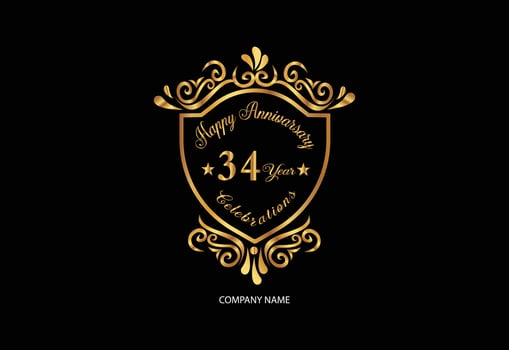 34 anniversary celebration logotype with handwriting golden color elegant design vector