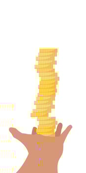 Hand holding coins stack. income, savings, investment concept. Vector illustration isolated on white background