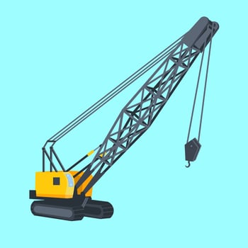crawler crane, vector illustration on a white background. large heavy machinery equipment vehicles. Tower lifting construction, Industrial port. suitable for Isolated Coloring learning books for Kids