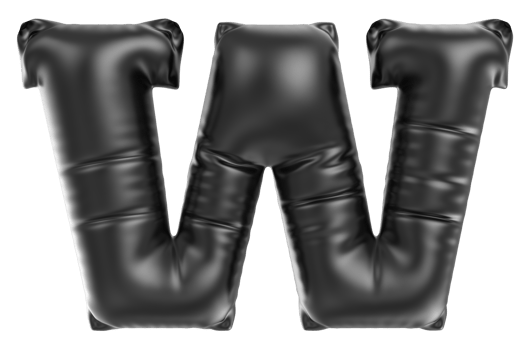 Balloon Font W Black 3D Rendering png