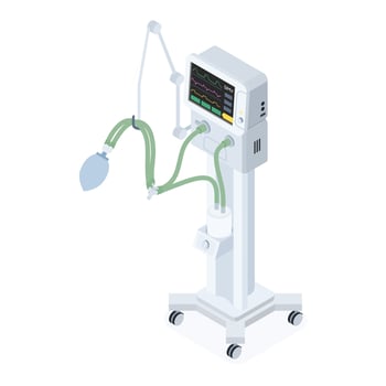 Ventilator in intensive unit care. Isometric isolated object. Vector