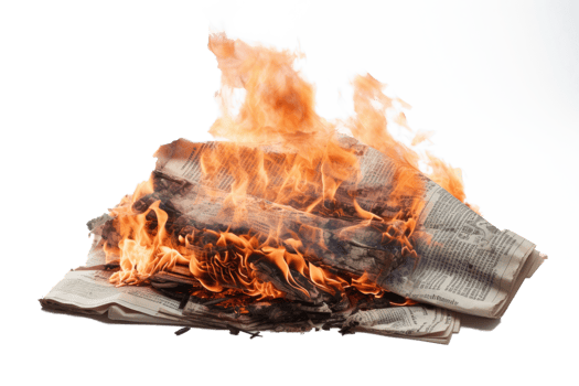 AI generated Burning newspaper with flame. Concept of propaganda and fake news png