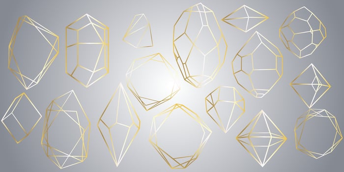 Crystal diamond shape. Geometric Premium Glitter Icon, Polygon mosaic shape amethyst gem quartz stone line art style vector