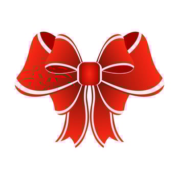 Red 3D bow with border. Illustration, holiday icon, vector