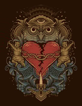 Illustration hand drawn. Broken heart with engraving ornament frame vector