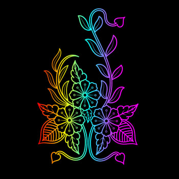 Rainbow color line art floral vector illustration, colorful vintage decorative vector template, rainbow color flower ornaments.