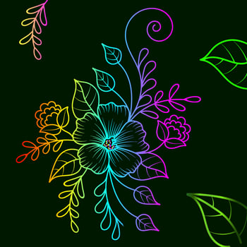 Rainbow color line art floral vector illustration, colorful vintage decorative vector template, rainbow color flower ornaments.