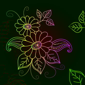 Rainbow color line art floral vector illustration, colorful vintage decorative vector template, rainbow color flower ornaments.