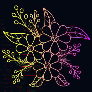 Rainbow color line art floral vector illustration, colorful vintage decorative vector template, rainbow color flower ornaments.