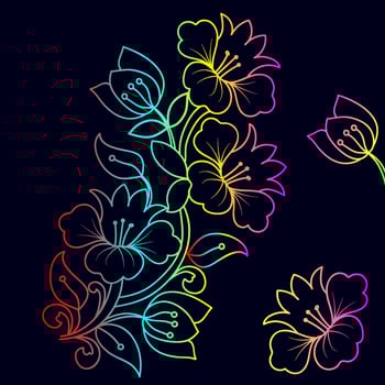 Rainbow color line art floral vector illustration, colorful vintage decorative vector template, rainbow color flower ornaments.