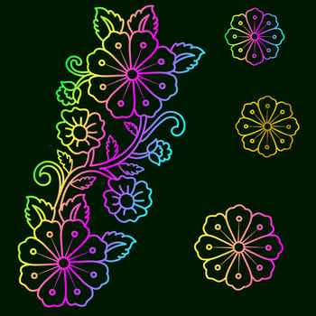 Rainbow color line art floral vector illustration, colorful vintage decorative vector template, rainbow color flower ornaments.