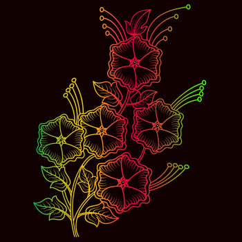 Rainbow color line art floral vector illustration, colorful vintage decorative vector template, rainbow color flower ornaments.