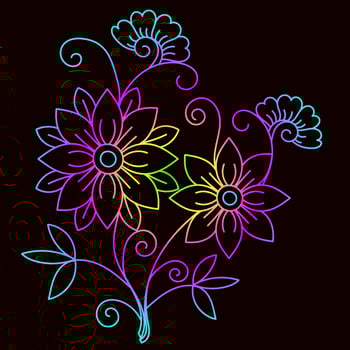Rainbow color line art floral vector illustration, colorful vintage decorative vector template, rainbow color flower ornaments.