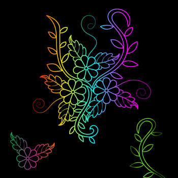 Rainbow color line art floral vector illustration, colorful vintage decorative vector template, rainbow color flower ornaments.
