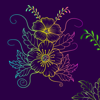 Rainbow color line art floral vector illustration, colorful vintage decorative vector template, rainbow color flower ornaments.