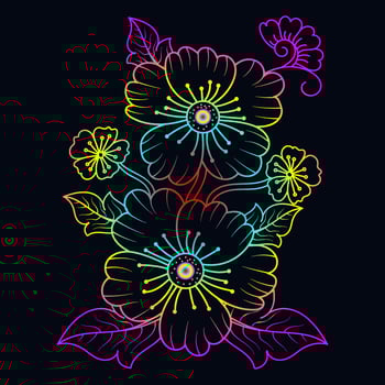 Rainbow color line art floral vector illustration, colorful vintage decorative vector template, rainbow color flower ornaments.