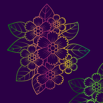 Rainbow color line art floral vector illustration, colorful vintage decorative vector template, rainbow color flower ornaments.