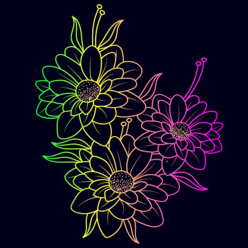 Rainbow color line art floral vector illustration, colorful vintage decorative vector template, rainbow color flower ornaments.