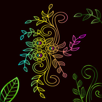 Rainbow color line art floral vector illustration, colorful vintage decorative vector template, rainbow color flower ornaments.