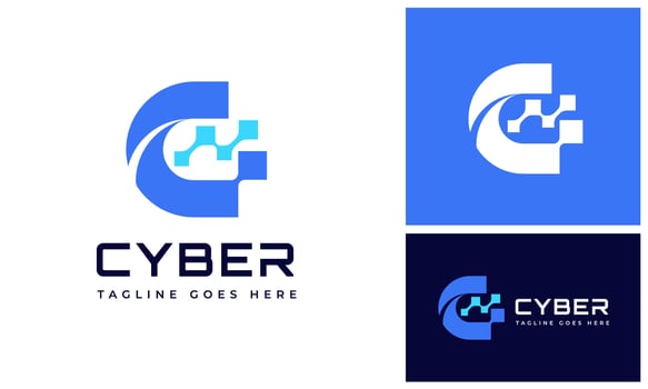 Modern initial letter C pixel data for digital technology futuristic connection logo design vector