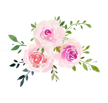 Beautiful bouquet with pink roses, watercolor card vector