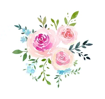 Beautiful bouquet with pink roses, watercolor card vector