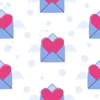 Seamless pattern with heart in an envelope for Valentine's Day. Wings of Love. Vector illustration.