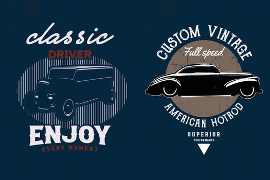 Car T-shirt Designs Bundle. American Classic cars t-shirt vector graphic.