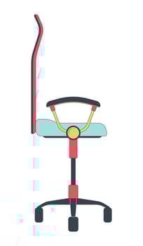 Comfortable office chair adjustable 2D linear cartoon object. Desk chair wheels isolated line vector element white background. Corporate furniture. Ergonomic seating color flat spot illustration