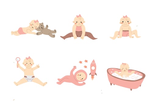 cute small activity todlers girls set vector