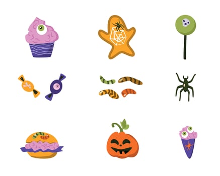 halloween sweets and food for zombie party set vector