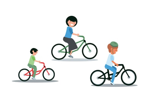 family bike ride outdoor mom an sun, grandmother vector