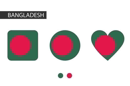 Bangladesh 3 shapes square, circle, heart with city flag. Isolated on white background. vector
