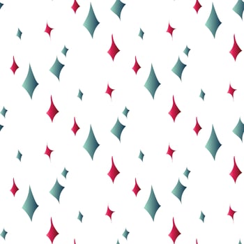 Seamless background with bright colored stars on a white background. Gradient highlights in blue and pink colors. Pointed sequins for printing on textiles and paper, repetitive vector