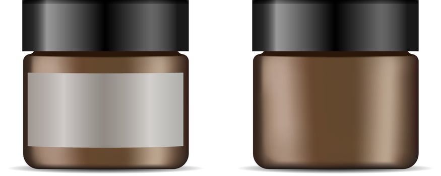 Facial cream jar ads. Vector illustration of round Cosmetic packaging set with lid for face skincare product cream, moisturizer, powder,  butter.