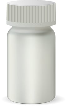 Pharmaceutical bottle for drugs. Blank container for pills. Vector illustration. White medicine packaging mock up design.
