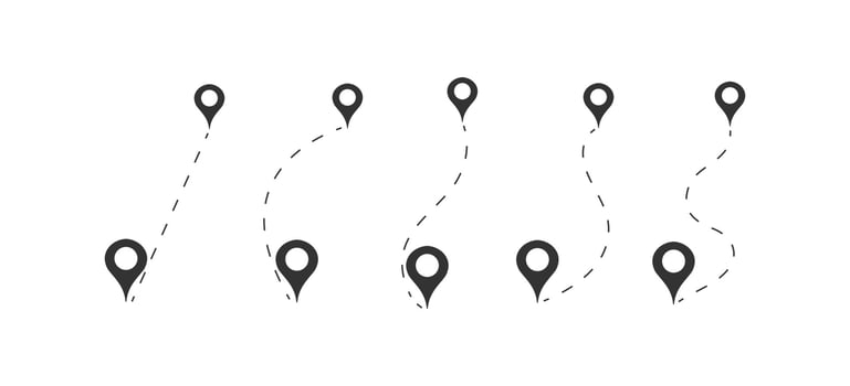 Map distance measuring icon set. Road navigation symbol. Sign gps vector flat.