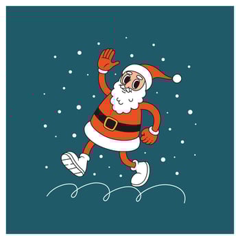 Merry Christmas card with cartoon Santa Claus. Greeting card, poster, template. Vector illustration in retro style.