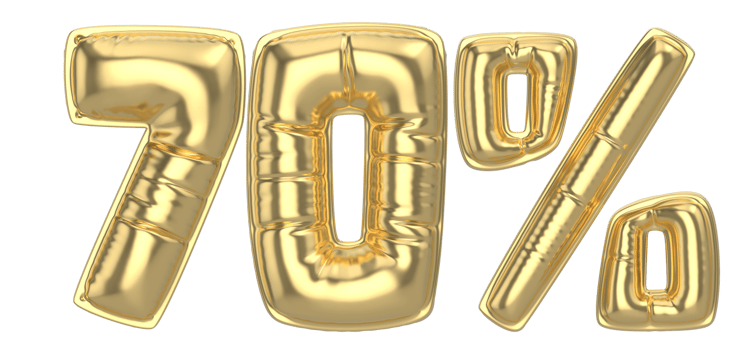 70 Percent Gold 3D Number png