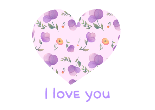 neat watercolor heart with lilac floral pattern and inscription I love you on transparent background. Cute clipart hand drawn illustration. Concept - romantic relationship, Love, Valentine's Day, life png